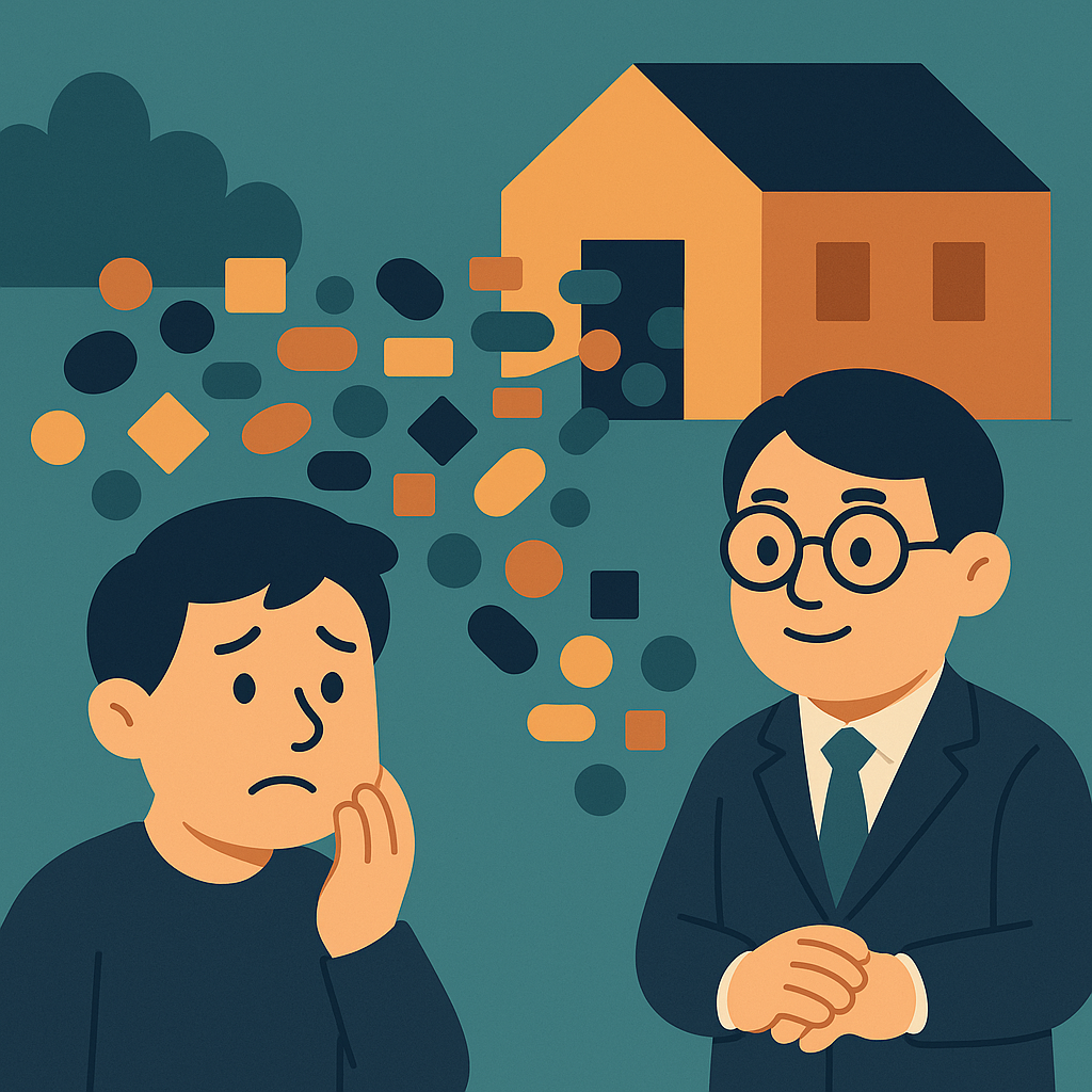 IT-초보 씨가 걱정스러운 얼굴로 집으로 자유롭게 드나드는 정체 모를 데이터를 바라보고 있습니다.